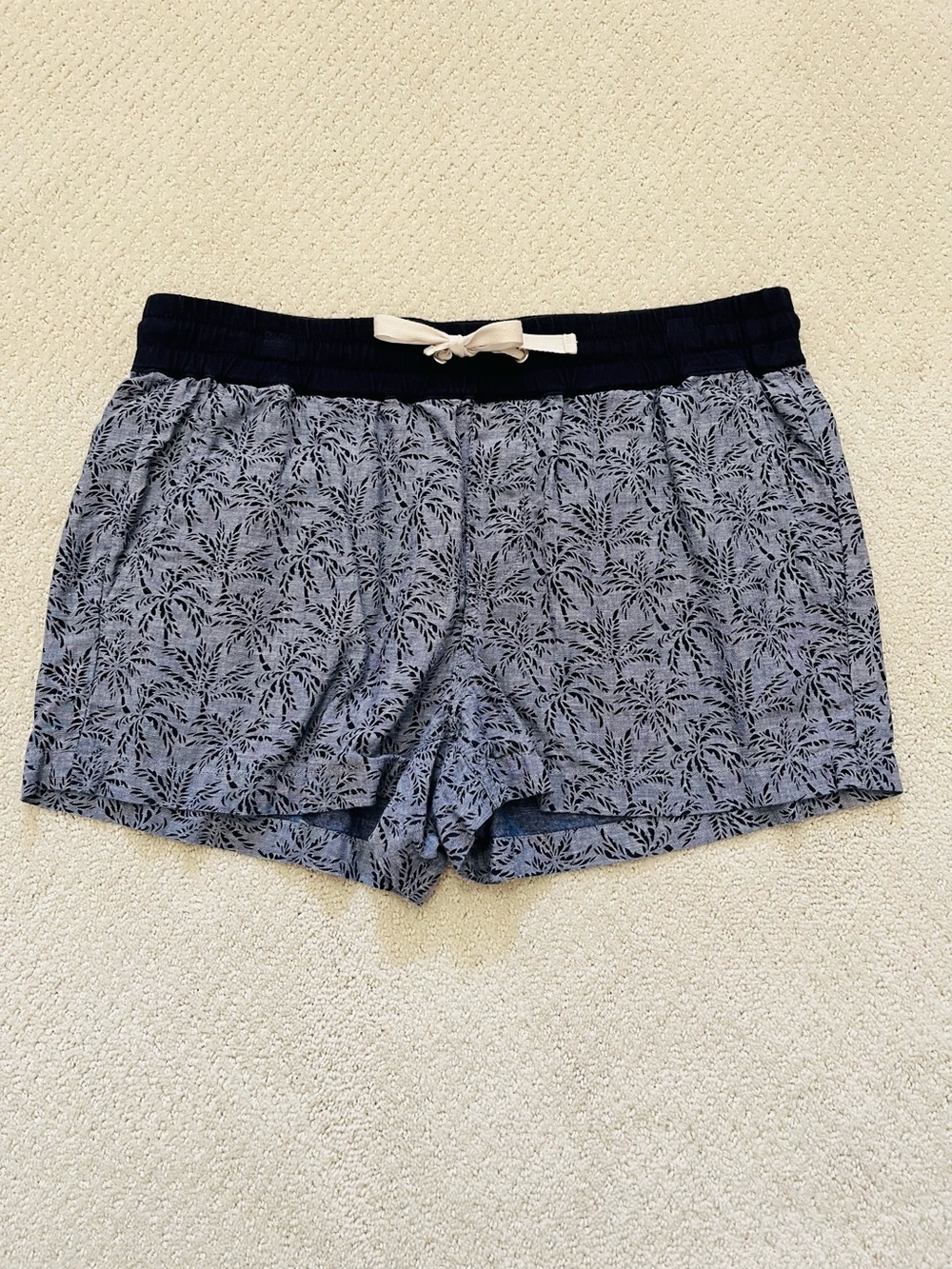 J. Crew Blue Palm Print Shorts with Navy Waistband